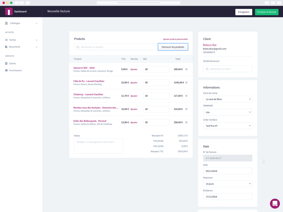 création d'une facture