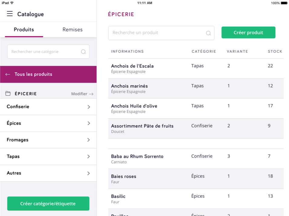 gestion du catalogue produit